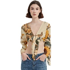 Sunflower Flowers Nature Trees Trumpet Sleeve Cropped Top