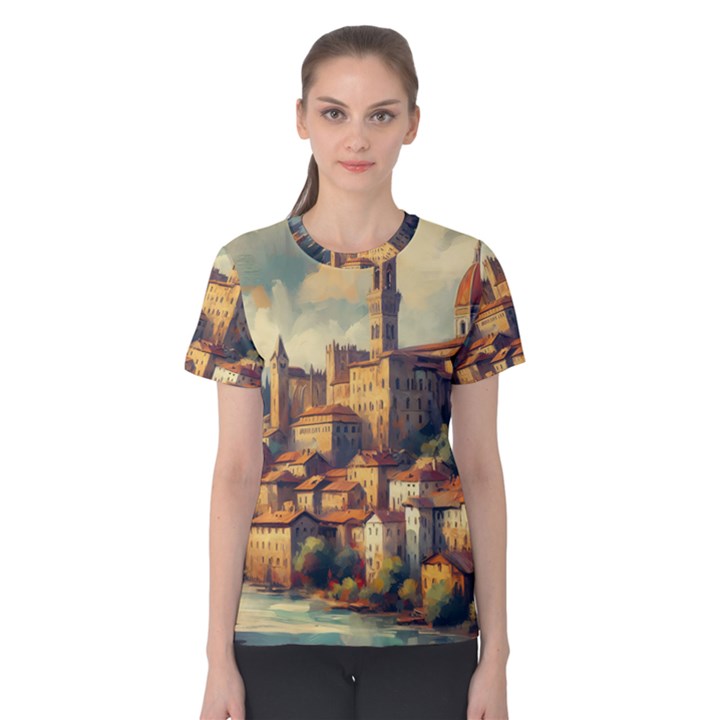 Village Houses Buildings Facade Women s Cotton T-Shirt