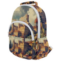 Village Houses Buildings Facade Rounded Multi Pocket Backpack