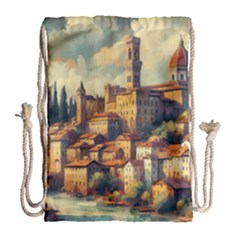 Village Houses Buildings Facade Drawstring Bag (large) by Salmanaz77