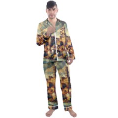 Village Houses Buildings Facade Men s Long Sleeve Satin Pajamas Set