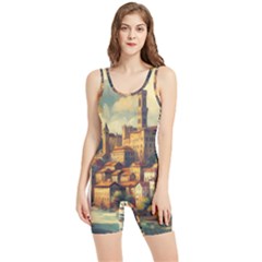 Village Houses Buildings Facade Women s Wrestling Singlet