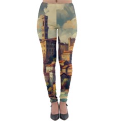 Village Houses Buildings Facade Lightweight Velour Leggings