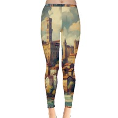 Village Houses Buildings Facade Inside Out Leggings by Salmanaz77