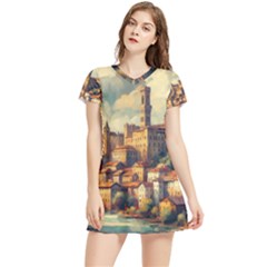 Village Houses Buildings Facade Women s Sports Skirt