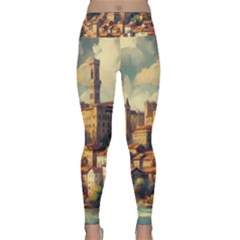 Village Houses Buildings Facade Lightweight Velour Classic Yoga Leggings by Salmanaz77