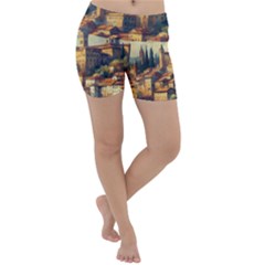 Village Houses Buildings Facade Lightweight Velour Yoga Shorts by Salmanaz77