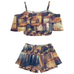 Village Houses Buildings Facade Kids  Off Shoulder Skirt Bikini by Salmanaz77