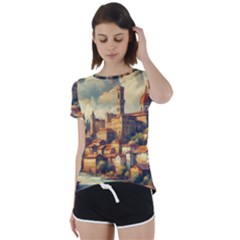 Village Houses Buildings Facade Short Sleeve Open Back T-shirt by Salmanaz77