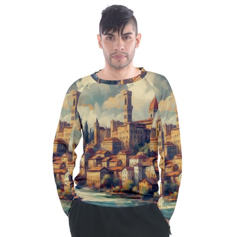 Village Houses Buildings Facade Men s Long Sleeve Raglan T-shirt by Salmanaz77