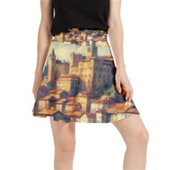 Village Houses Buildings Facade Waistband Skirt