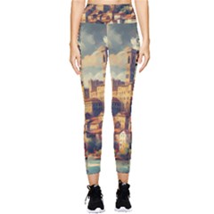 Village Houses Buildings Facade Pocket Leggings 