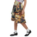 Village Houses Buildings Facade Kids  Ruffle Flared Wrap Midi Skirt View2