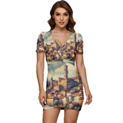 Village Houses Buildings Facade Low Cut Cap Sleeve Mini Dress by Salmanaz77