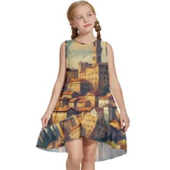 Village Houses Buildings Facade Kids  Frill Swing Dress