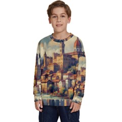 Village Houses Buildings Facade Kids  Crewneck Sweatshirt