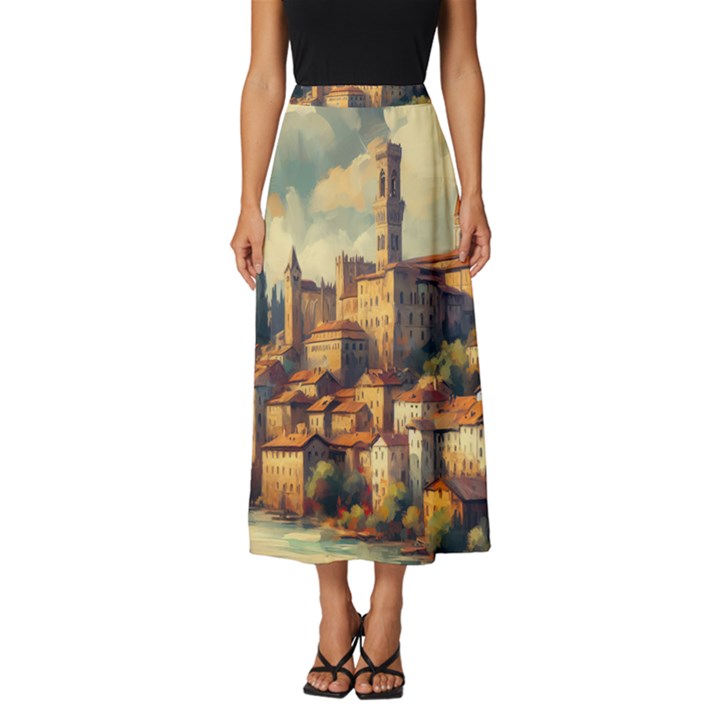 Village Houses Buildings Facade Classic Midi Chiffon Skirt