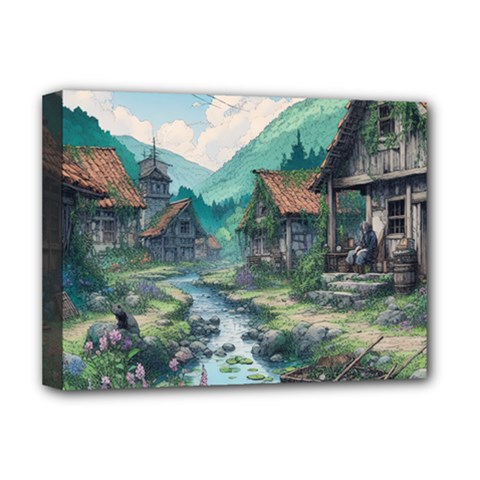 Village Nature Winter Landscape Deluxe Canvas 16  x 12  (Stretched) 