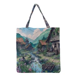 Village Nature Winter Landscape Grocery Tote Bag