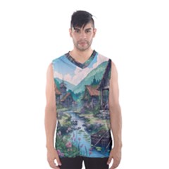 Village Nature Winter Landscape Men s Basketball Tank Top