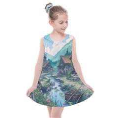 Village Nature Winter Landscape Kids  Summer Dress