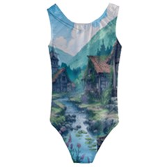 Village Nature Winter Landscape Kids  Cut-Out Back One Piece Swimsuit