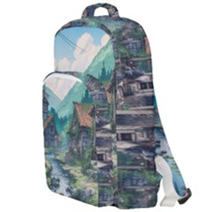 Village Nature Winter Landscape Double Compartment Backpack