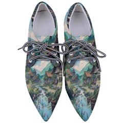 Village Nature Winter Landscape Pointed Oxford Shoes