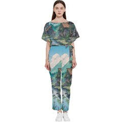 Village Nature Winter Landscape Batwing Lightweight Chiffon Jumpsuit