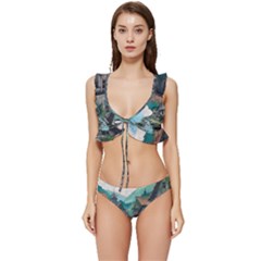 Village Nature Winter Landscape Low Cut Ruffle Edge Bikini Set