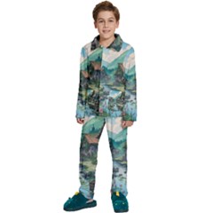 Village Nature Winter Landscape Kids  Long Sleeve Velvet Pajamas Set