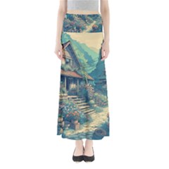 House Garden Building Flowers Full Length Maxi Skirt