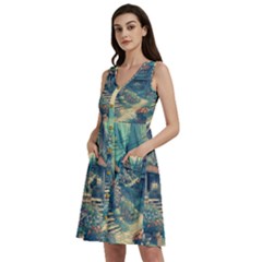 House Garden Building Flowers Sleeveless Dress With Pocket by Salmanaz77