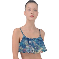 House Garden Building Flowers Frill Bikini Top