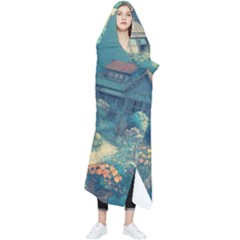 House Garden Building Flowers Wearable Blanket