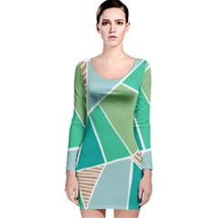 Geometric Colors  Pool Long Sleeve Velvet Bodycon Dress