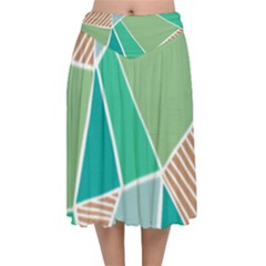 Geometric Colors  Pool Velvet Flared Midi Skirt