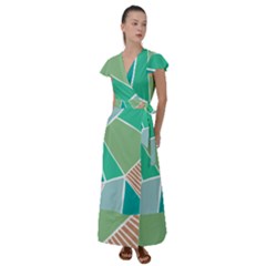 Geometric Colors  Pool Flutter Sleeve Maxi Dress