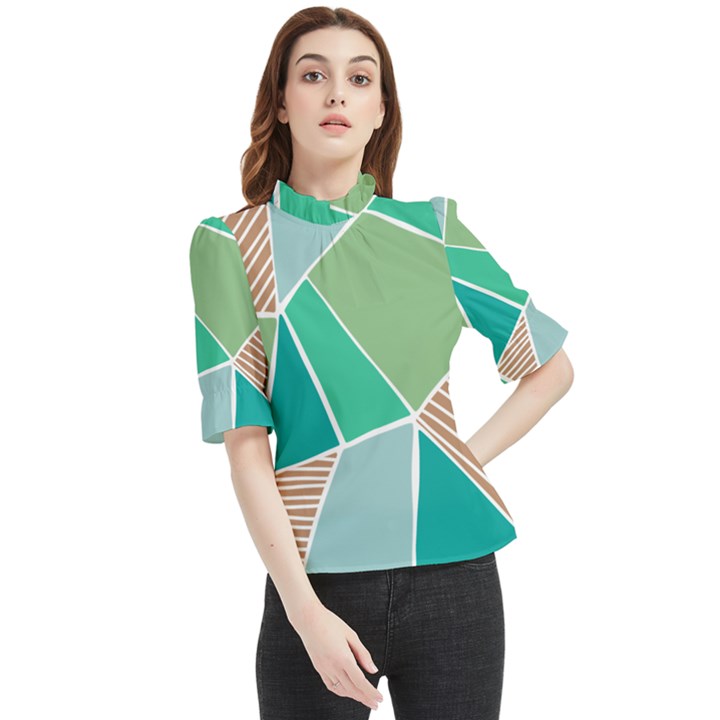 Geometric Colors  pool Frill Neck Blouse