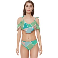 Geometric Colors  Pool Ruffle Edge Tie Up Bikini Set	