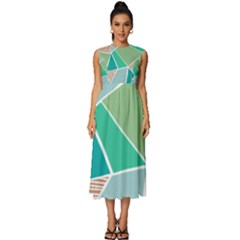 Geometric Colors  Pool Sleeveless Round Neck Midi Dress