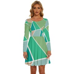 Geometric Colors  Pool Long Sleeve Wide Neck Velvet Dress