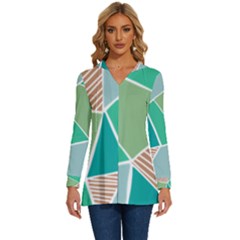 Geometric Colors  Pool Long Sleeve Drawstring Hooded Top