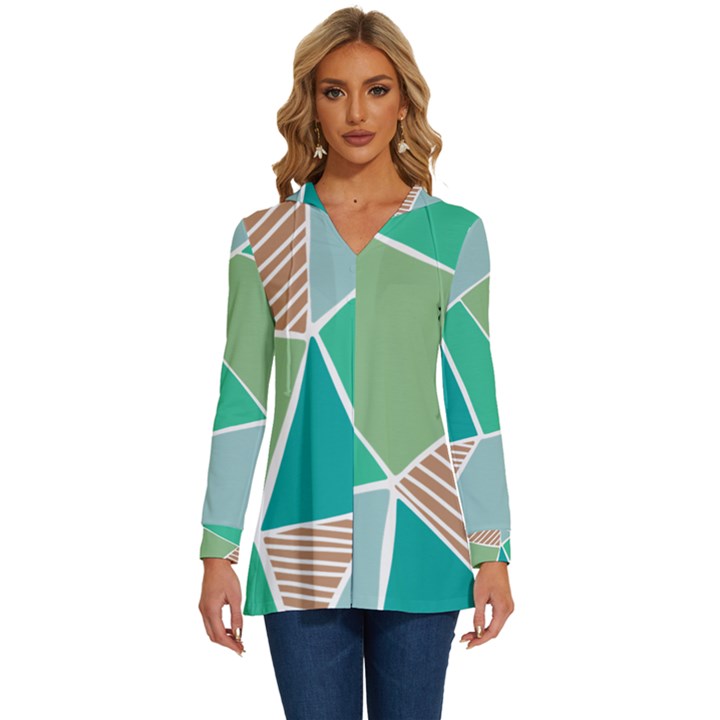 Geometric Colors  pool Long Sleeve Drawstring Hooded Top