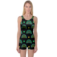 Dark Rainbow Pattern  One Piece Boyleg Swimsuit