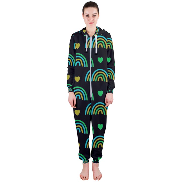 Dark Rainbow Pattern  Hooded Jumpsuit (Ladies)