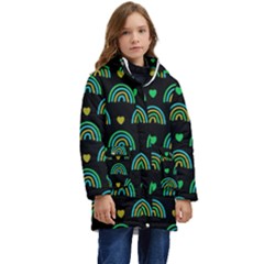 Dark Rainbow Pattern  Kids  Hooded Longline Puffer Jacket