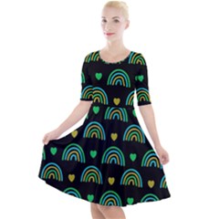 Dark Rainbow Pattern  Quarter Sleeve A-line Dress