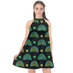 Dark Rainbow Pattern  Halter Neckline Chiffon Dress  by ConteMonfrey