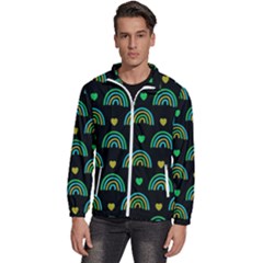 Dark Rainbow Pattern  Men s High Neck Windbreaker